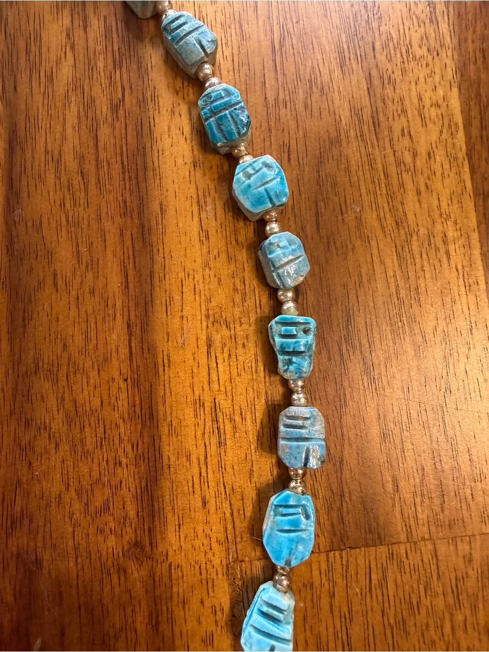 Turquoise Blue Scarab Amulet Bead Necklace Vintage Jewelry